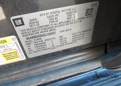 2013 Buick Enclave Leather from USA, damaged, VIN 5GAKRCKDXDJ199222